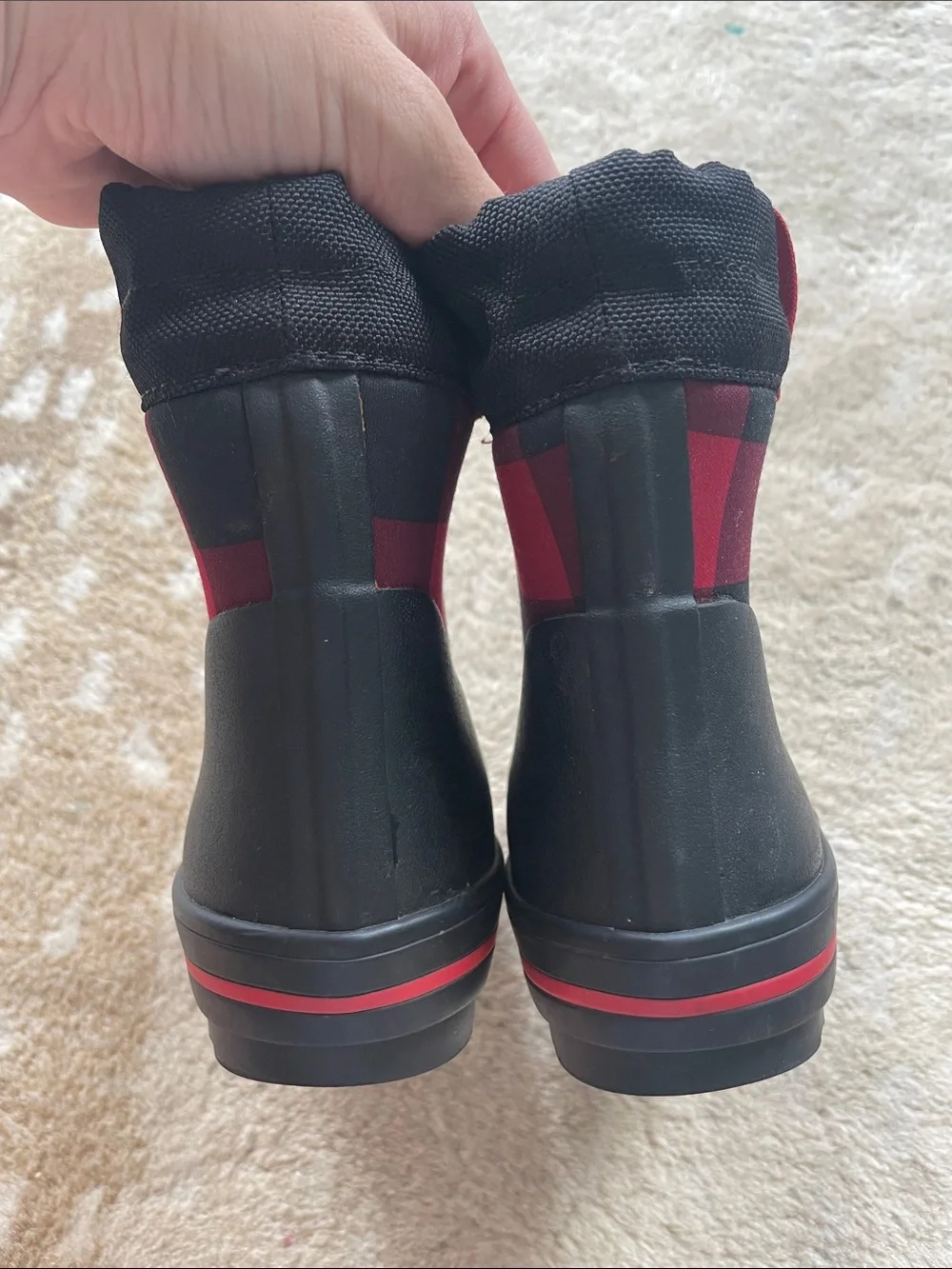 Cat & Jack Kids Black and Red Plaid Winter Boots